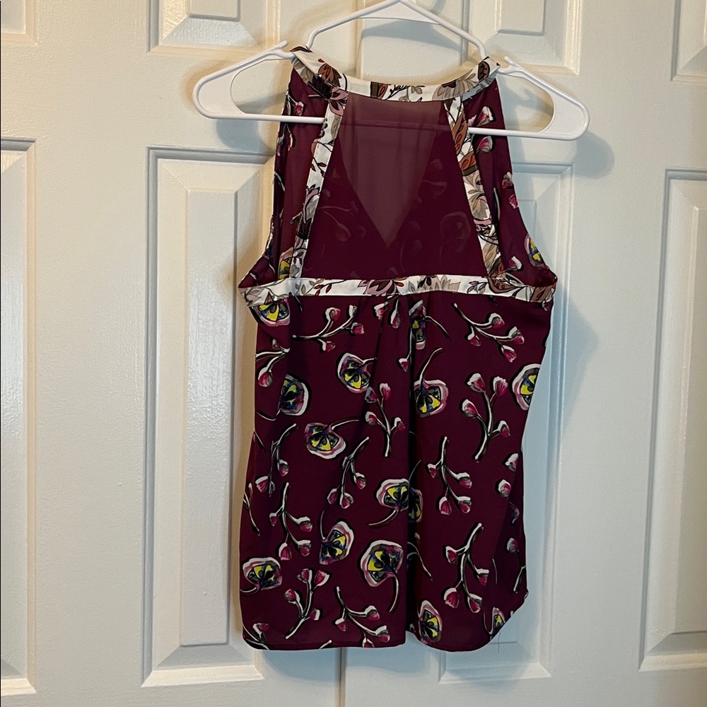 C&E Tank Top Purple Floral V Neck Sheer Back Size S - Picture 6 of 8